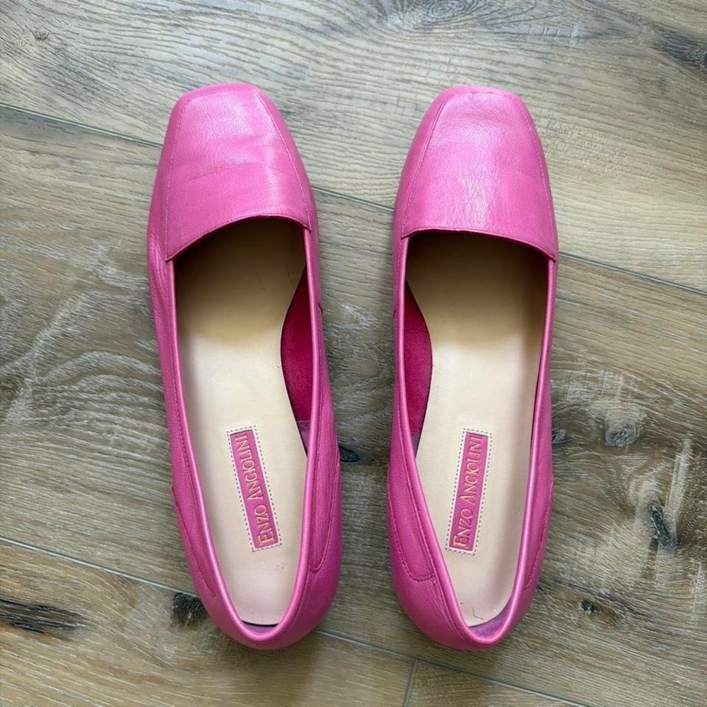 Enzo Angiolini Pink Leather Loafers Square Toe Retro 90s Barbiecore Flats SZ 11